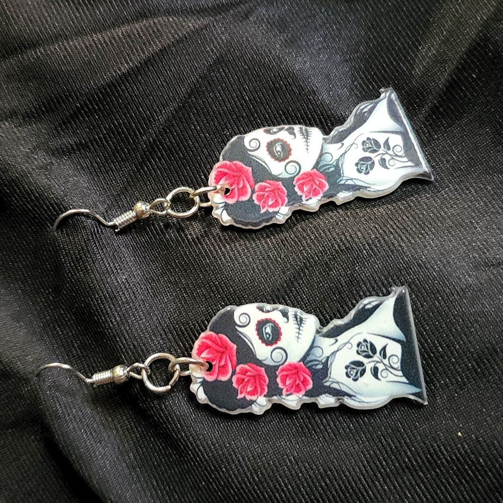 Day of the dead acrylic polished earrings
